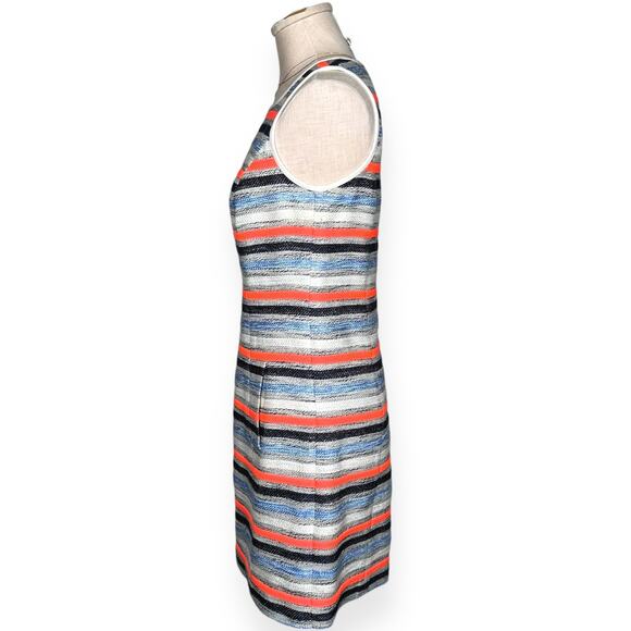 SHOSHANNA Linen Tweed Blend Striped Mini Dress Neon Orange Blue Coastal Chic 4 - Picture 6 of 11